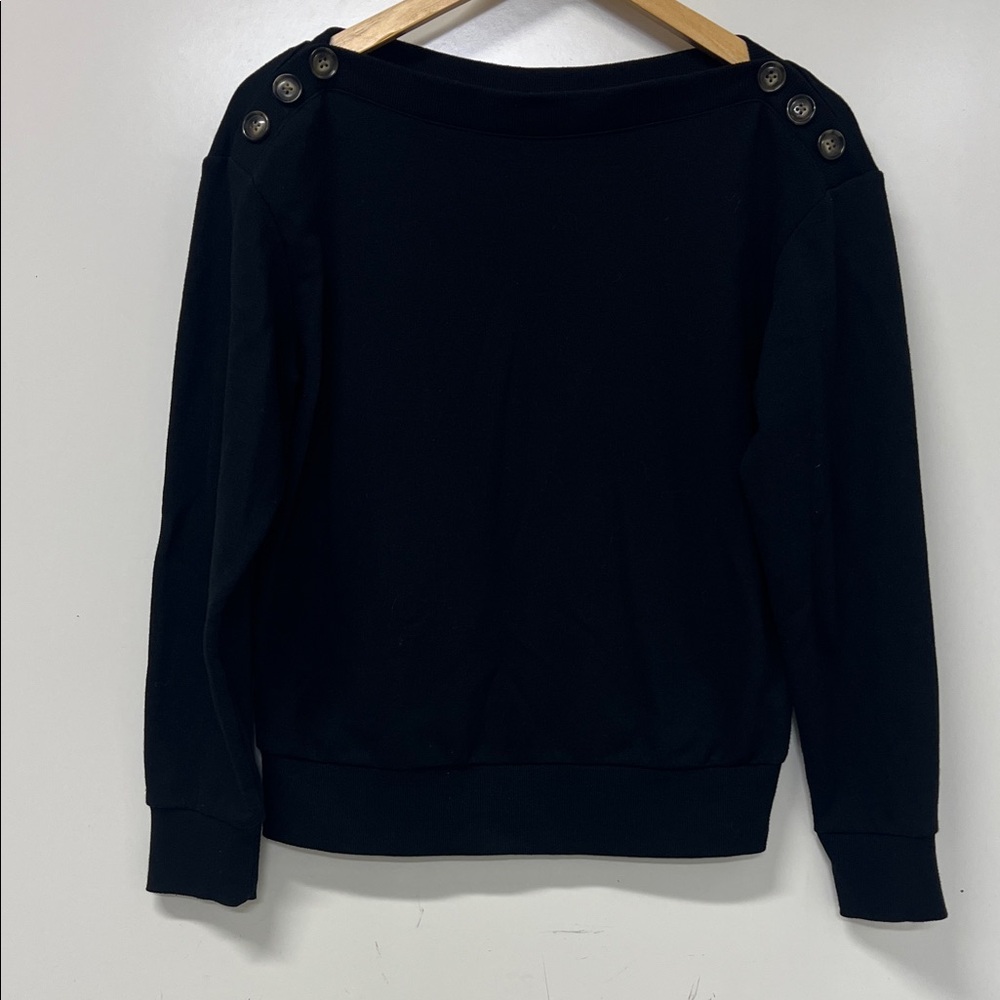 Who What Wear Sweatshirt, Black, Button detail at Shoulder, Small